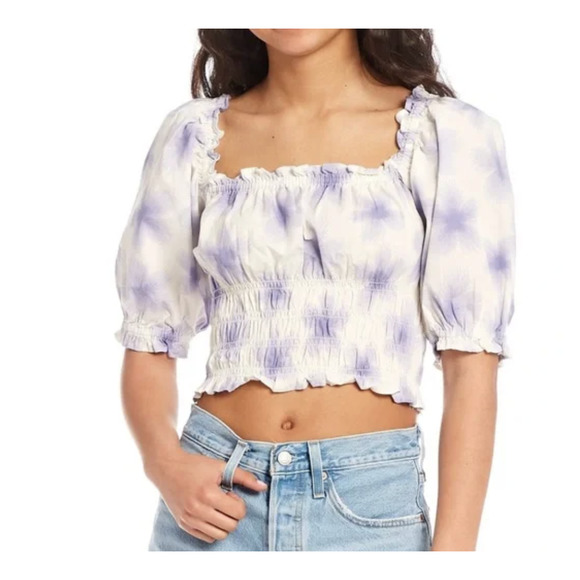 Levi's Tops - LEVI'S Women's Short Sleeve Square Neck Tilly Smocked Crop Top Purple NWT
